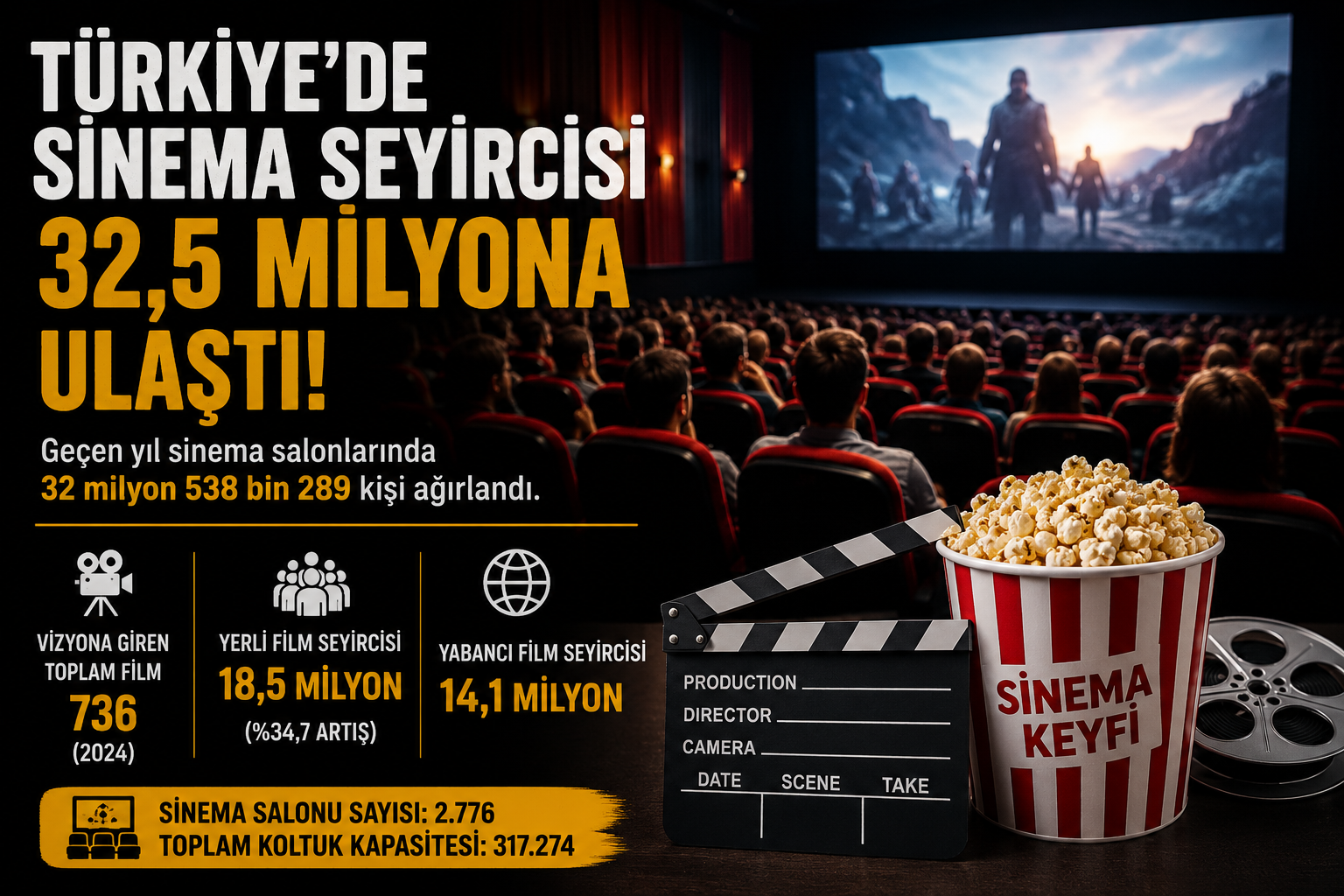 Türkiye’de Sinema Salonlarına İlgi Arttı: Geçen Yıl 32,5 Milyon Seyirci Beyaz Perdeyle Buluştu